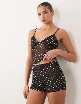 ASOS DESIGN ASOS DESIGN sheer mesh mini short in black polka dot-Multi