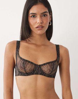ASOS DESIGN ASOS DESIGN sheer mesh underwire bra in gray zebra print