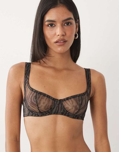 ASOS DESIGN ASOS DESIGN sheer mesh underwire bra in gray zebra print