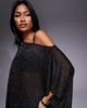 ASOS DESIGN ASOS DESIGN sheer metallic oversized slouchy off shoulder cape top in black - 3