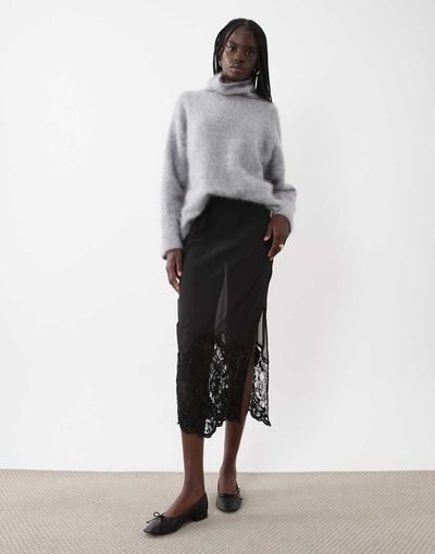 ASOS DESIGN ASOS DESIGN sheer midi skirt with embellished bead hem in black