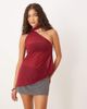 ASOS DESIGN ASOS DESIGN sheer scarf detail asymmetric longline top in burgundy-Red - 1