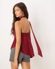 ASOS DESIGN ASOS DESIGN sheer scarf detail asymmetric longline top in burgundy-Red - 3