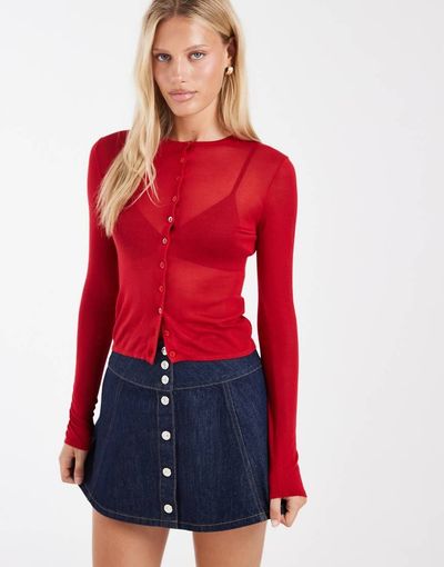 Asos Design Sheer Second Skin Cardigan In Red
