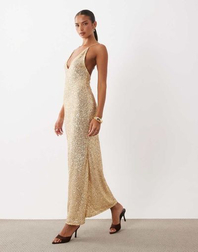 asos gold sequin maxi dress DESIGN formal gold maxi dress