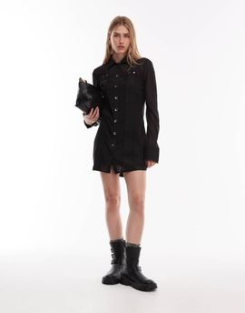 ASOS DESIGN ASOS DESIGN sheer shirt mini dress with contrast twill detail in black