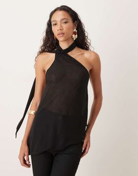 ASOS DESIGN ASOS DESIGN sheer slouchy scarf detail asymmetric top in black