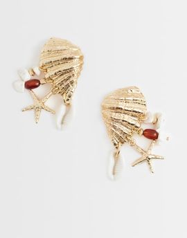 ASOS DESIGN ASOS DESIGN shell stud earrings with sea-life charms in gold tone