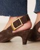 ASOS DESIGN ASOS DESIGN Shiloh large buckle detail slingback kitten heel shoes in brown suede - 3