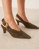 ASOS DESIGN ASOS DESIGN Shiloh large buckle detail slingback kitten heel shoes in olive suede-Green - 1