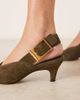 ASOS DESIGN ASOS DESIGN Shiloh large buckle detail slingback kitten heel shoes in olive suede-Green - 3