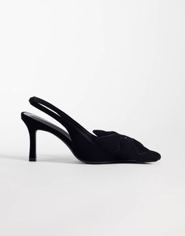 ASOS DESIGN ASOS DESIGN Shine slingback bow detail mid heeled shoes in black velvet