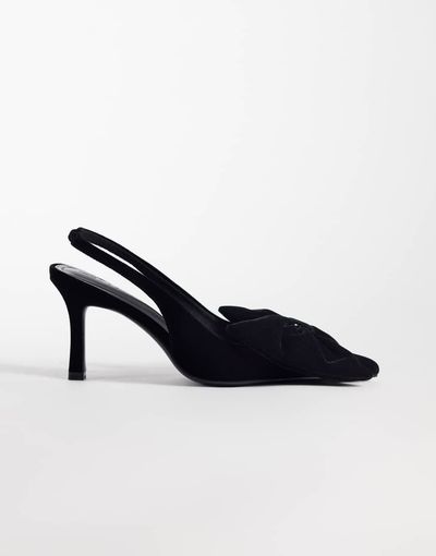 ASOS DESIGN ASOS DESIGN Shine slingback bow detail mid heeled shoes in black velvet