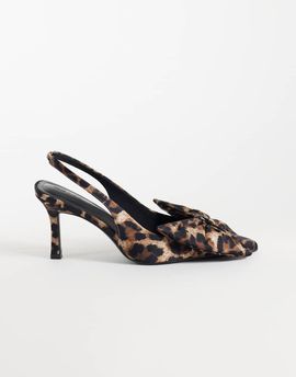 ASOS DESIGN ASOS DESIGN Shine slingback bow detail mid heeled shoes in leopard-Multi
