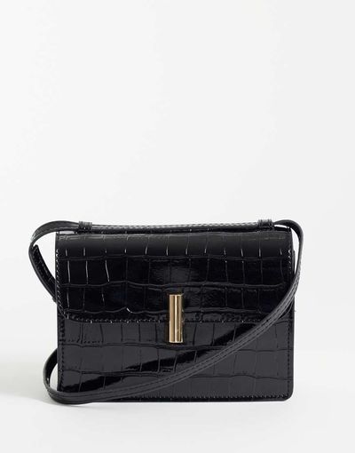 ASOS DESIGN ASOS DESIGN shiny croc crossbody bag in black