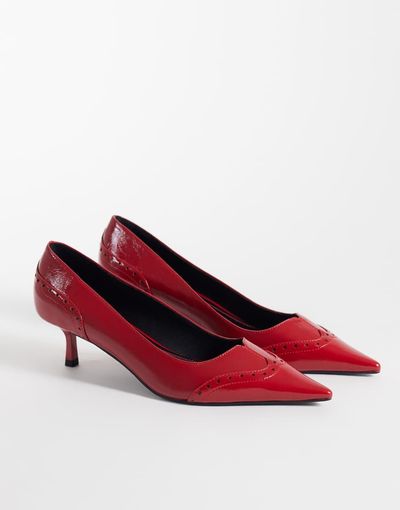 ASOS DESIGN ASOS DESIGN Shirley brogue detailed kitten heeled shoes in red