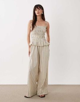 ASOS DESIGN ASOS DESIGN shirred peplum jumpsuit in neutral stripe