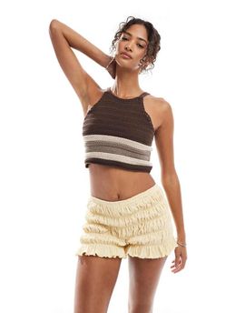 ASOS DESIGN ASOS DESIGN shirred texture micro shorts in buttermilk-Yellow