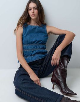 ASOS DESIGN ASOS DESIGN Shirred waist denim top-Blue