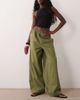 ASOS DESIGN ASOS DESIGN shirred waist linen blend pull-on pants in khaki-Green - 1