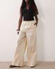 ASOS DESIGN ASOS DESIGN shirred waist linen blend pull-on pants in oatmeal-White - 1