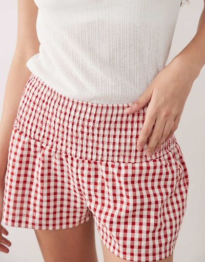 ASOS DESIGN ASOS DESIGN shirred waist pull on short in red gingham