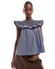 ASOS DESIGN ASOS DESIGN shirred yoke top in blue and brown stripes-Multi - 1