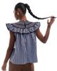 ASOS DESIGN ASOS DESIGN shirred yoke top in blue and brown stripes-Multi - 4