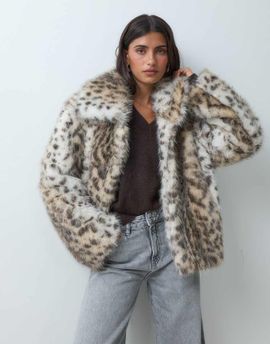 ASOS DESIGN ASOS DESIGN short collared faux fur jacket in leopard animal-Brown