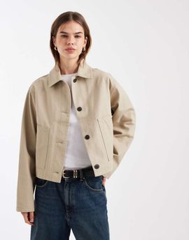 ASOS DESIGN ASOS DESIGN short cotton Harrington jacket in stone-Neutral