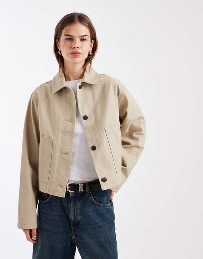 ASOS DESIGN ASOS DESIGN short cotton Harrington jacket in stone-Neutral