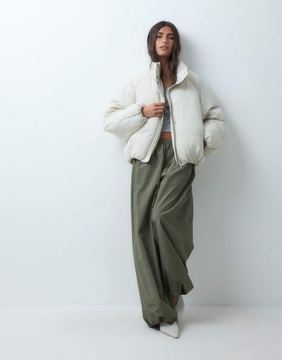 ASOS DESIGN ASOS DESIGN short funnel neck puffer jacket in cream-White