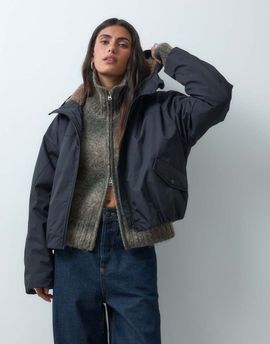 ASOS DESIGN ASOS DESIGN short hooded rain coat with borg liner in black