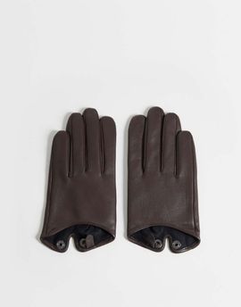ASOS DESIGN ASOS DESIGN short leather gloves in chocolate-Brown
