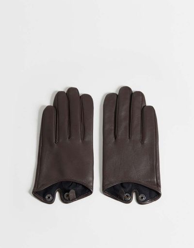 ASOS DESIGN ASOS DESIGN short leather gloves in chocolate-Brown