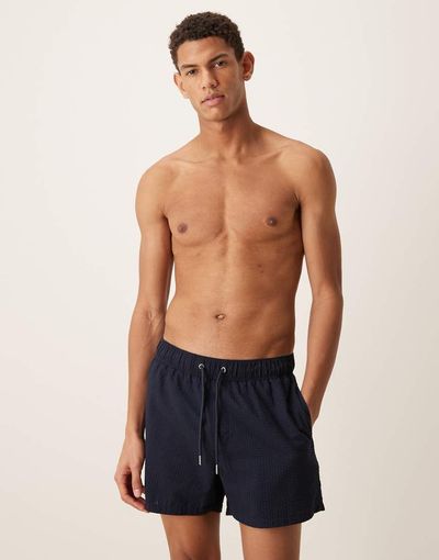 ASOS DESIGN ASOS DESIGN short length seersucker swim shorts in navy