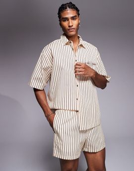 ASOS DESIGN ASOS DESIGN short length striped shorts in beige and brown-Neutral