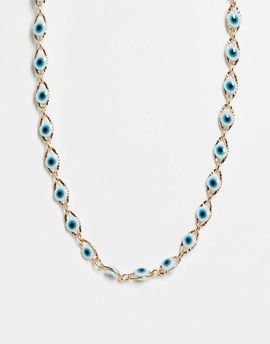 ASOS DESIGN ASOS DESIGN short necklace in eye design in gold tone-Multi