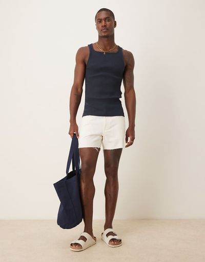 ASOS DESIGN ASOS DESIGN shorter length slim denim shorts with rip detail in white