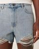 ASOS DESIGN ASOS DESIGN shorter length straight fit denim shorts with rip detail in light wash blue - 4