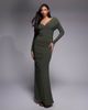 ASOS DESIGN ASOS DESIGN shoulder grazer draped sleeves maxi dress in khaki green - 1