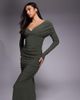 ASOS DESIGN ASOS DESIGN shoulder grazer draped sleeves maxi dress in khaki green - 2