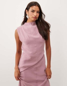 ASOS DESIGN ASOS DESIGN shoulder pad column maxi dress with cut out side in pink
