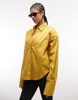 ASOS DESIGN ASOS DESIGN shoulder pad detailing dipped hem shirt in mustard-Yellow
