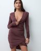 ASOS DESIGN ASOS DESIGN shoulder pad mini dress with cowl deep plunge neckline in bitter chocolate-RED - 1
