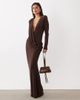 ASOS DESIGN ASOS DESIGN shoulder pad slinky maxi dress with sweeping drape detail in chocolate-Brown - 1