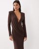 ASOS DESIGN ASOS DESIGN shoulder pad slinky maxi dress with sweeping drape detail in chocolate-Brown - 4