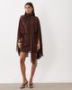 ASOS DESIGN ASOS DESIGN shoulder pad tie neck fringe sleeve mini dress in brown - 1