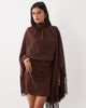 ASOS DESIGN ASOS DESIGN shoulder pad tie neck fringe sleeve mini dress in brown - 4