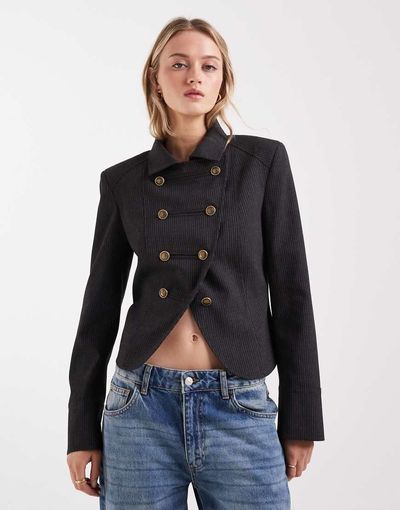 ASOS DESIGN ASOS DESIGN shrunken drummer style jacket in brown pinstripe